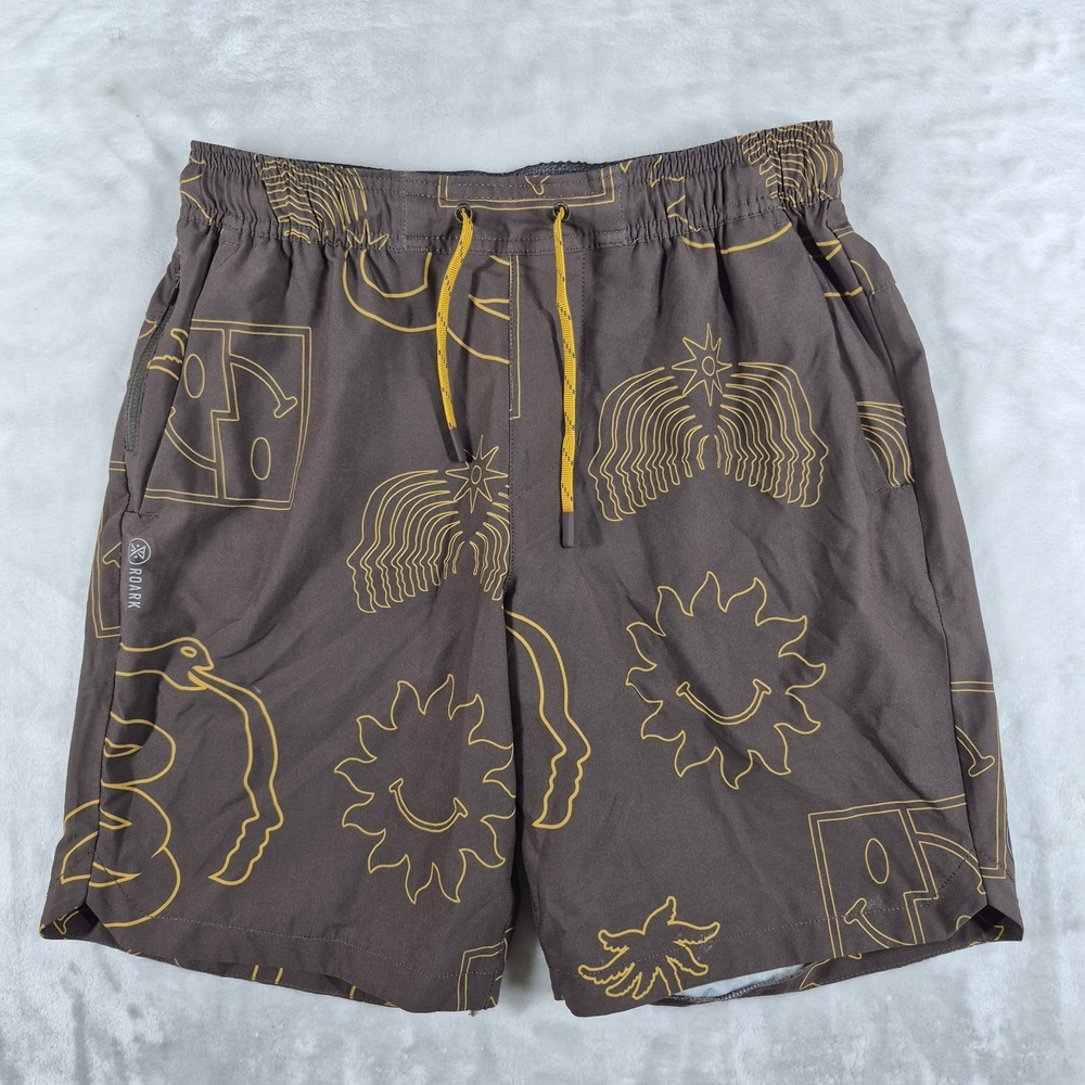Roark Run Amok Shorts Men's Small Brown Stretch Athletic Gym Drawstring Casual